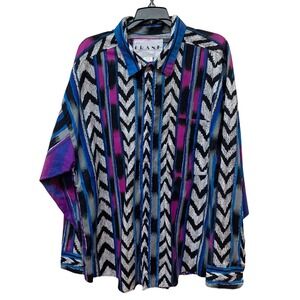 VTG 90s Frank Western Aztec Tribal All over Print Bright Color Button Up Shirt L